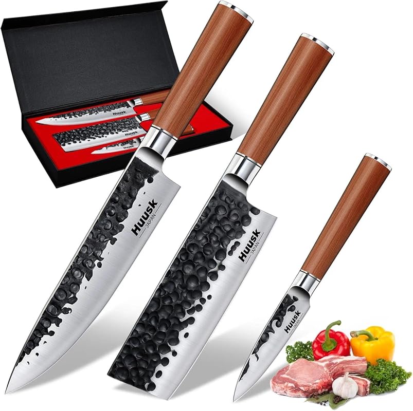 Huusk 3-Piece Professional Japanese Chef Knife Set: High Carbon Steel,