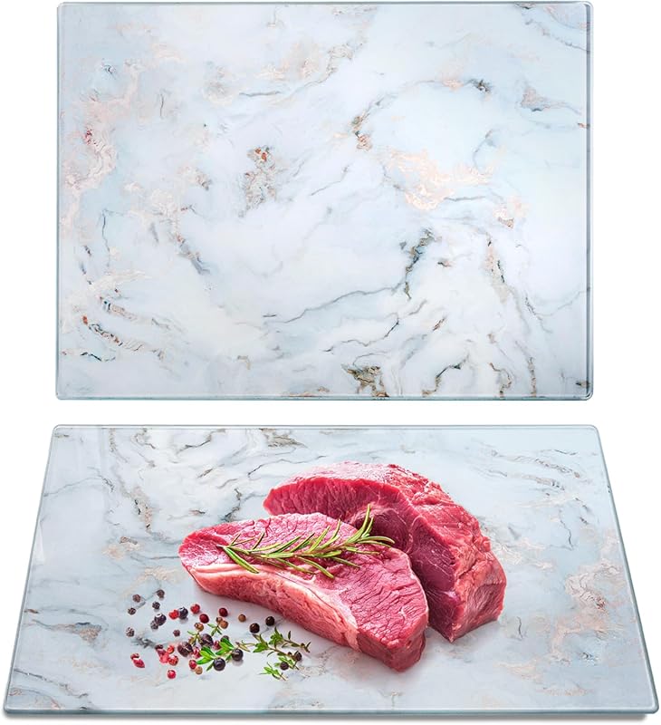 Set of 2 Tempered Glass Cutting Boards 16x12 Inch – Marble Pattern Cho