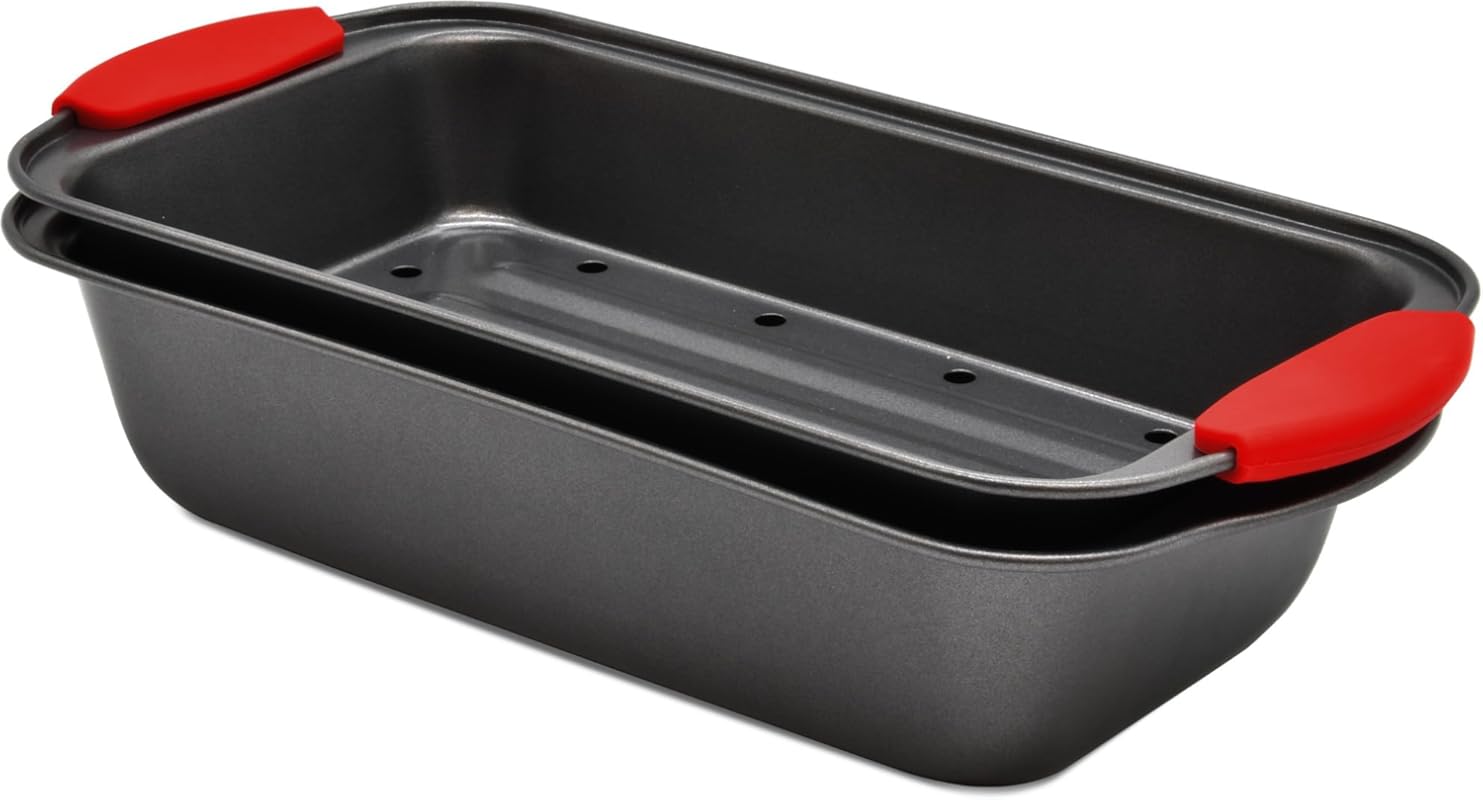PERLLI 2-Piece High-Carbon Steel Nonstick Meatloaf Pan with Drip Tray 