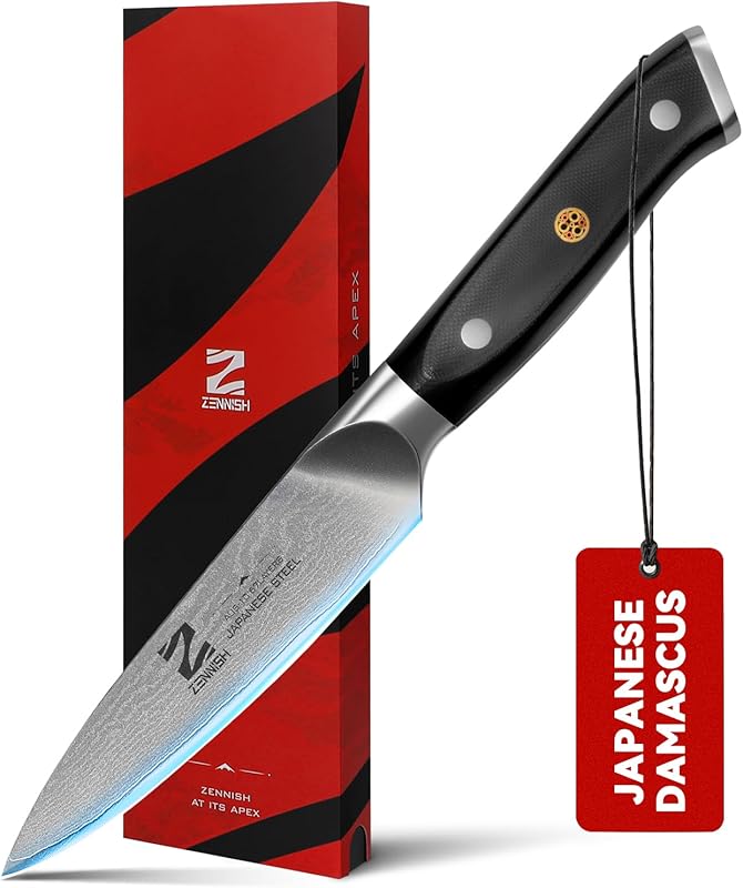 3.5" Paring Knife - Japanese AUS-10 Steel Core, 67-Layer Damascus, Ful