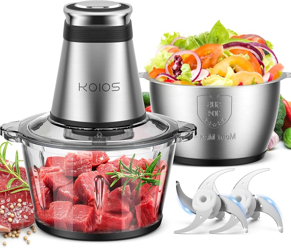 KOIOS 500W Electric Food Processor Chopper, Dual 8-Cup Bowls, Bi-Level