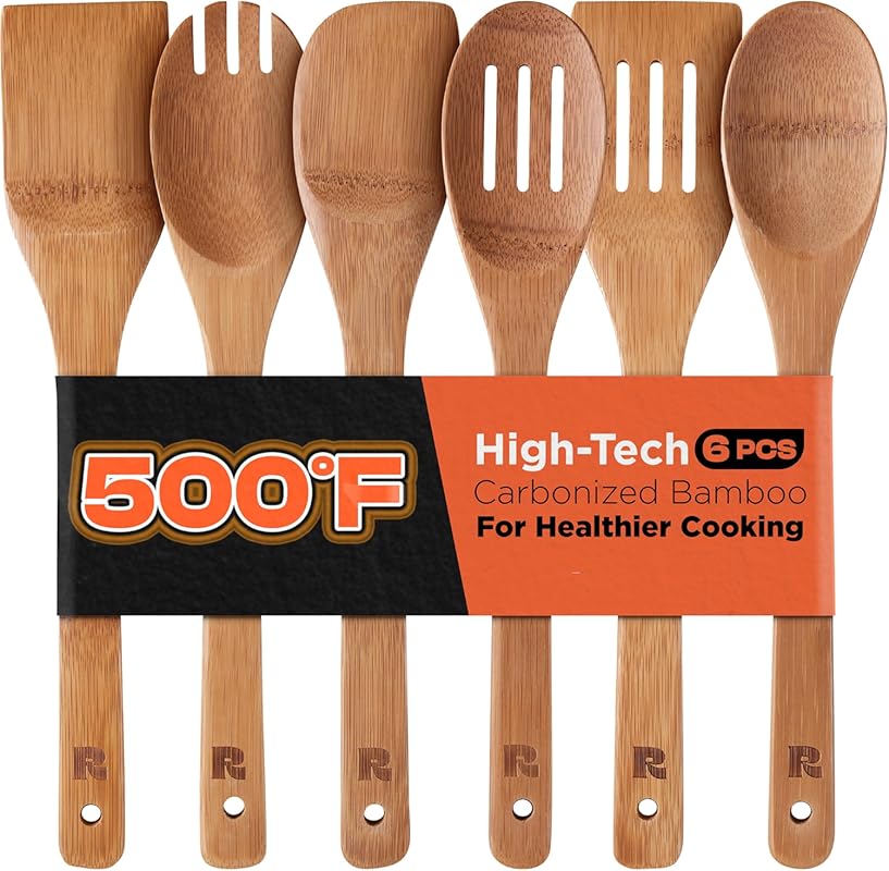 Riveira 6-Piece Dark Bamboo Wooden Spoons & Spatulas Set - Nonstick, P