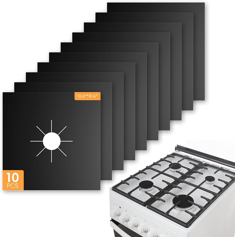 10-Pack Cuttable Gas Stove Top Covers, Non-Stick Reusable Heat-Resista