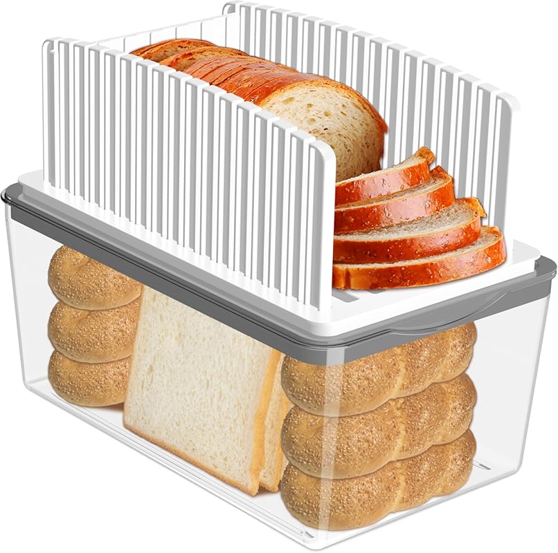 Upgrade Bread Slicer with Bread Box, Adjustable Width, Foldable Guide 