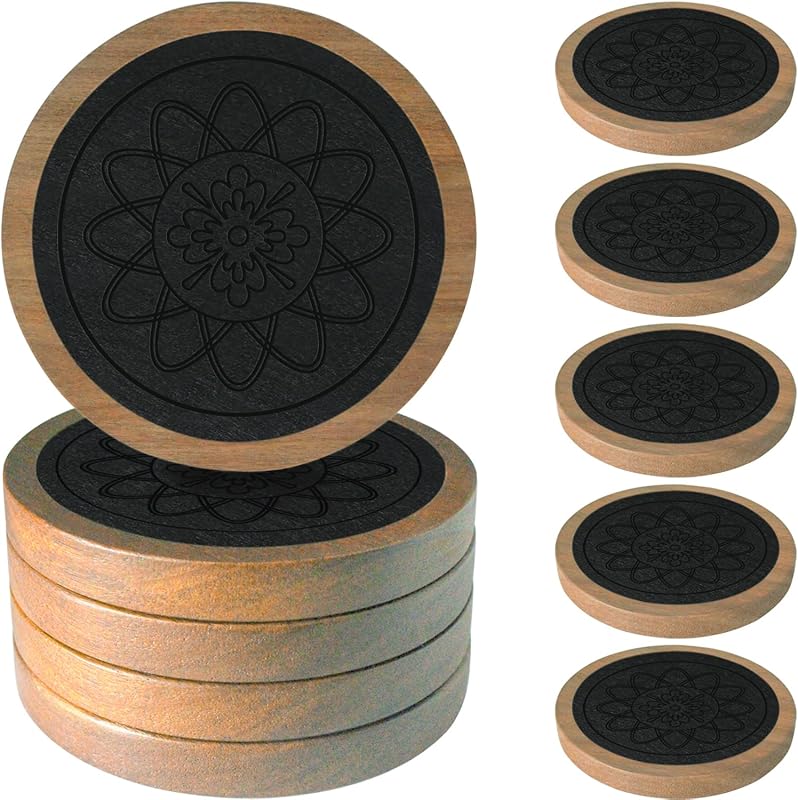 Minacun Absorbent Wood Coasters Set of 5, Non-Slip, Non-Stick for Drin