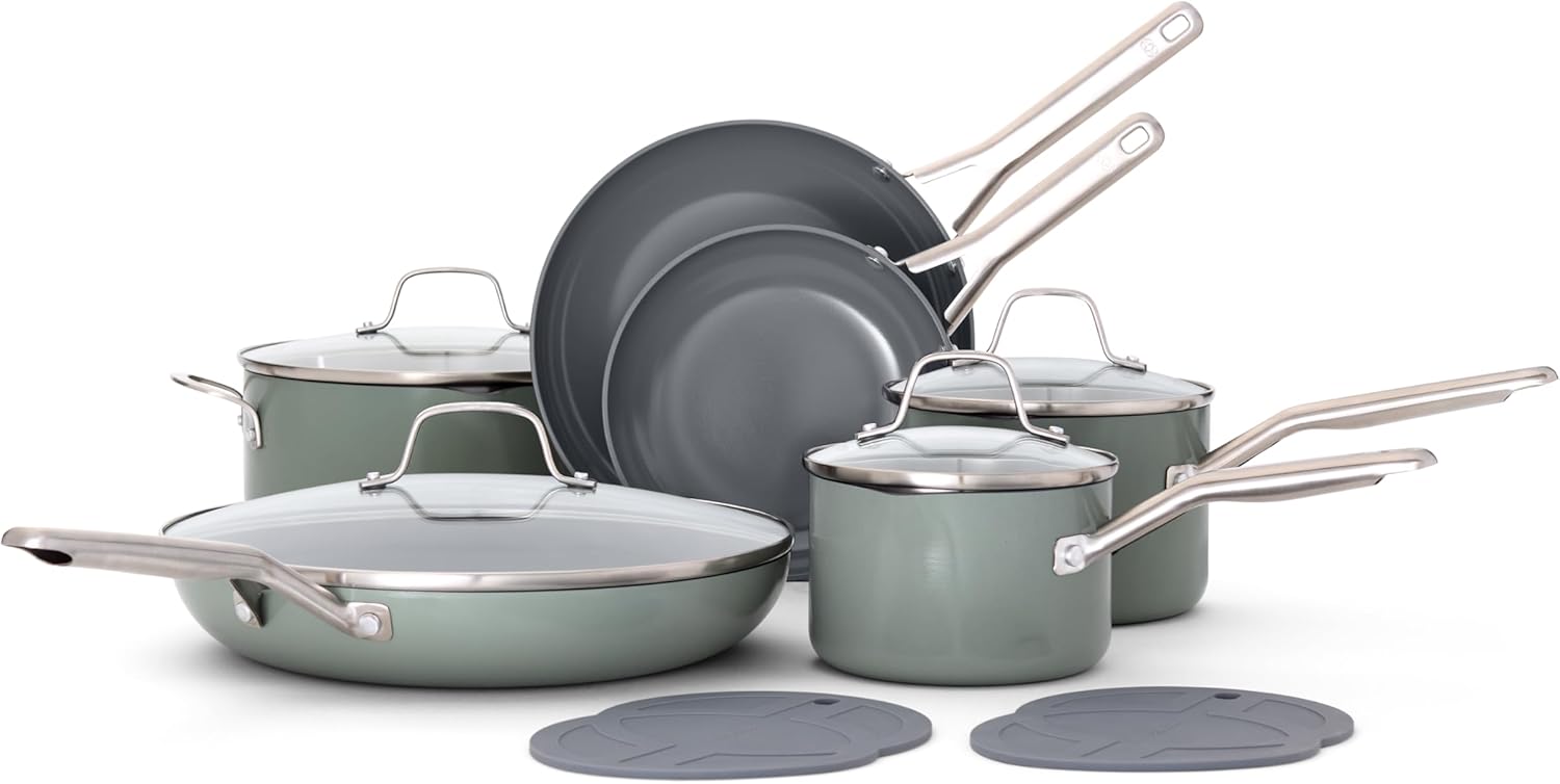 Calphalon 12-Piece Ceramic Nonstick Cookware Set, PFOA-Free Pots and P