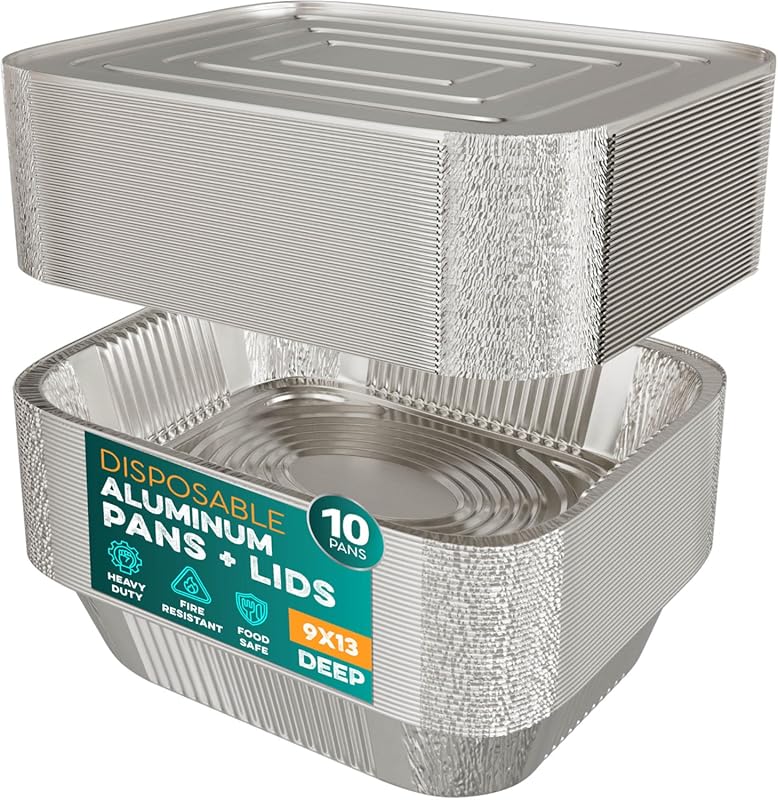 10 Sets Half-Size 9x13 Inch Disposable Aluminum Foil Pans with Lids fo