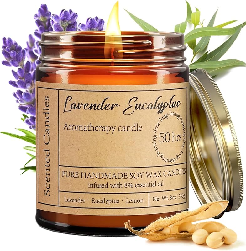 Lavender Eucalyptus Scented Aromatherapy Candles for Home, 8oz Non-Tox