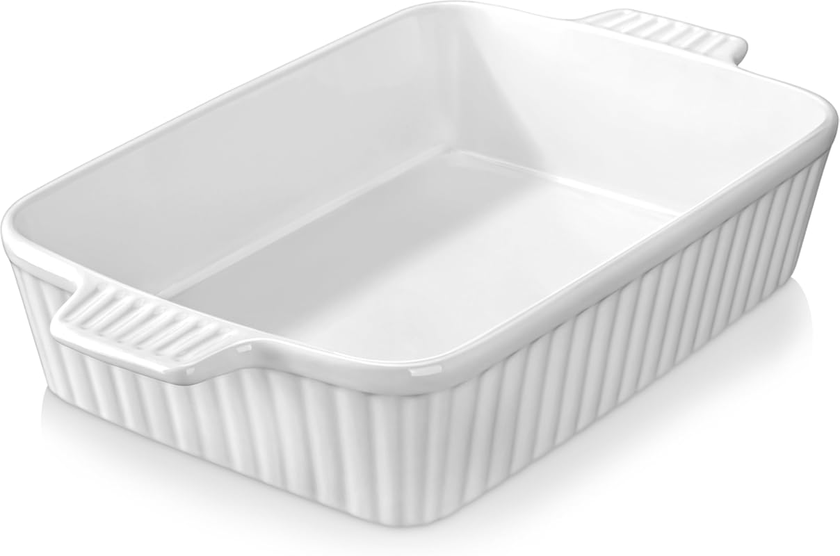 MALACASA 9x13 Ceramic Lasagna Baking Dish, Large 4.4-Quart Deep Casser