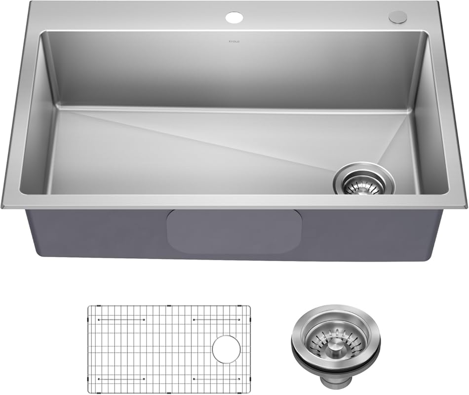 KRAUS Fairlane 33-inch Drop-In/Top Mount Single Bowl Kitchen Sink, 18-