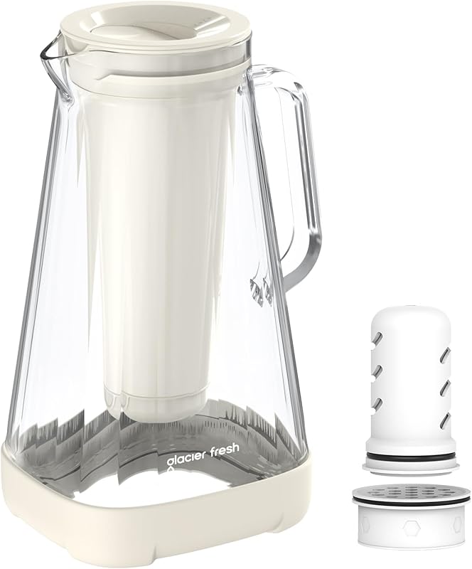 GLACIER FRESH Purela 10-Cup Glass Water Pitcher with Ultrafiltration. 
