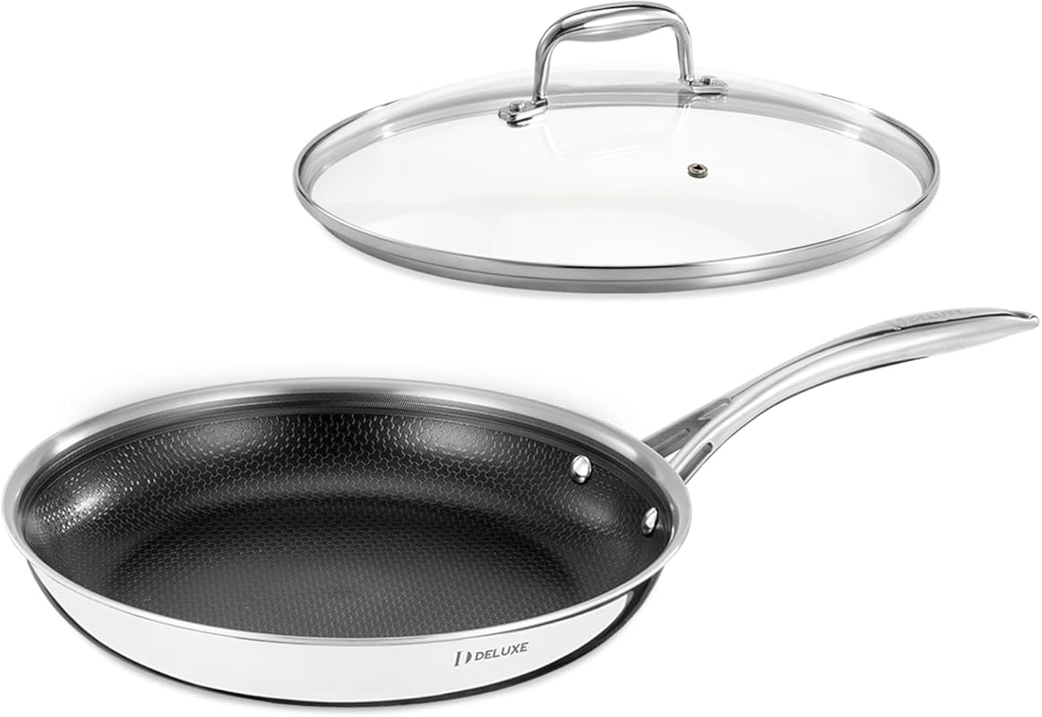DELUXE Hybrid Ceramic Nonstick 12-inch Fry Pan Skillet with Glass Lid,
