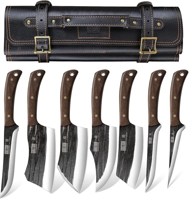 HOSHANHO Hand Forged Butcher Knife Set with Roll Bag: Sharp Meat Cleav