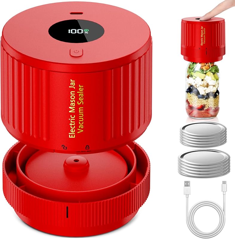 Electric Mason Jar Vacuum Sealer Kit for Wide and Regular Mouth Jars, 