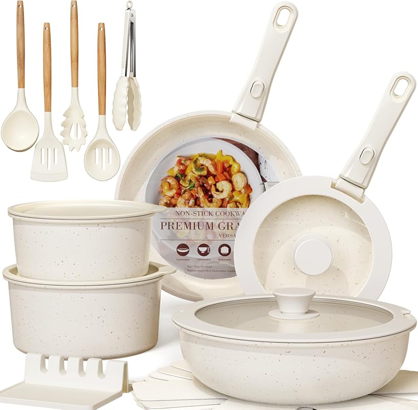 Astercook 21-Piece Ceramic Non-stick Cookware Set, Detachable Handle, 