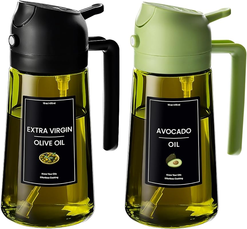 CXINYI 16oz Olive Oil Dispenser & 2-in-1 Sprayer with Stickers, Light-