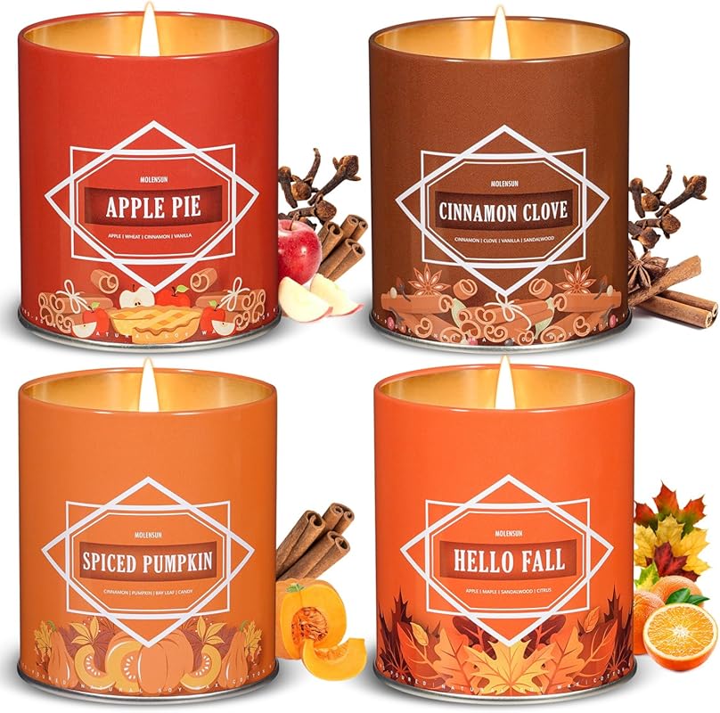 Winter Scented Soy Candle Set (4x9oz), Cozy Seasonal Scents: Pumpkin S
