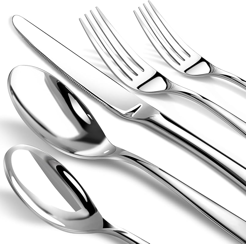 Heavy Duty 40-Piece Silverware Set for 8, Premium Stainless Steel Flat
