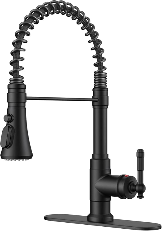 FORIOUS Black Vintage Kitchen Faucet, High Arc Single Handle Pull Down