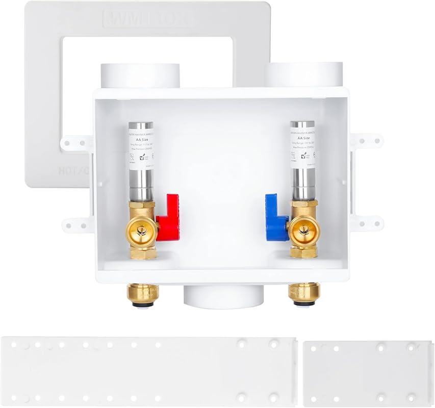 Premium Washing Machine Outlet Box, Stainless Water Hammer Arrestor, 1