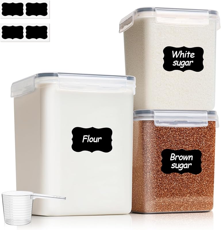 ComSaf Large Airtight Flour Sugar Storage Containers Set of 3 with Lid