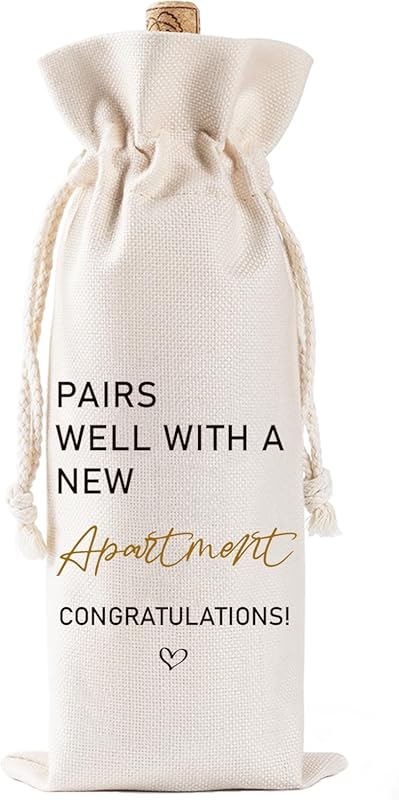Reusable Burlap Drawstring Wine Bag for New Homeowners, Apartment Gift