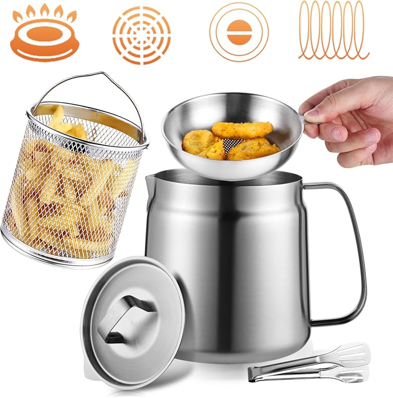 68oz Stainless Steel Multifunctional 2-in-1 Oil Filter Pot with Strain