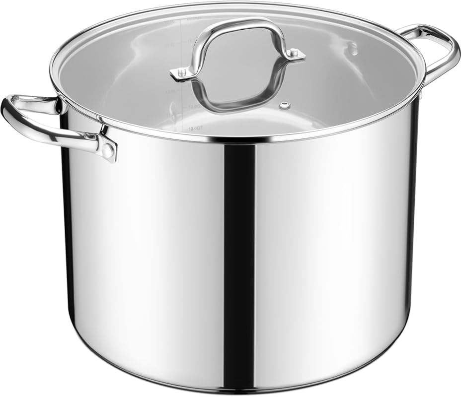 E-far 20 Qt Stainless Steel Stockpot with Lid, Heavy Duty Tri-Ply Bott