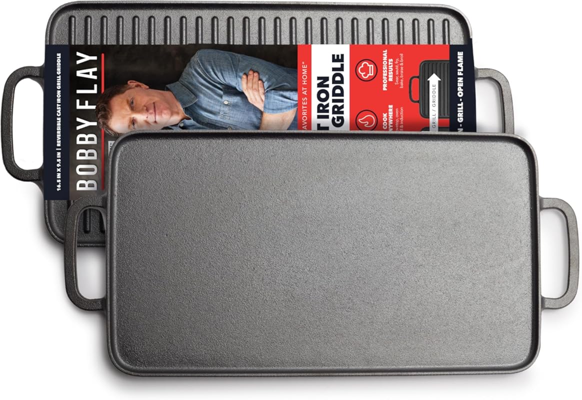 GreenPan x Bobby Flay Cast Iron Reversible Double Burner Griddle, Pre-