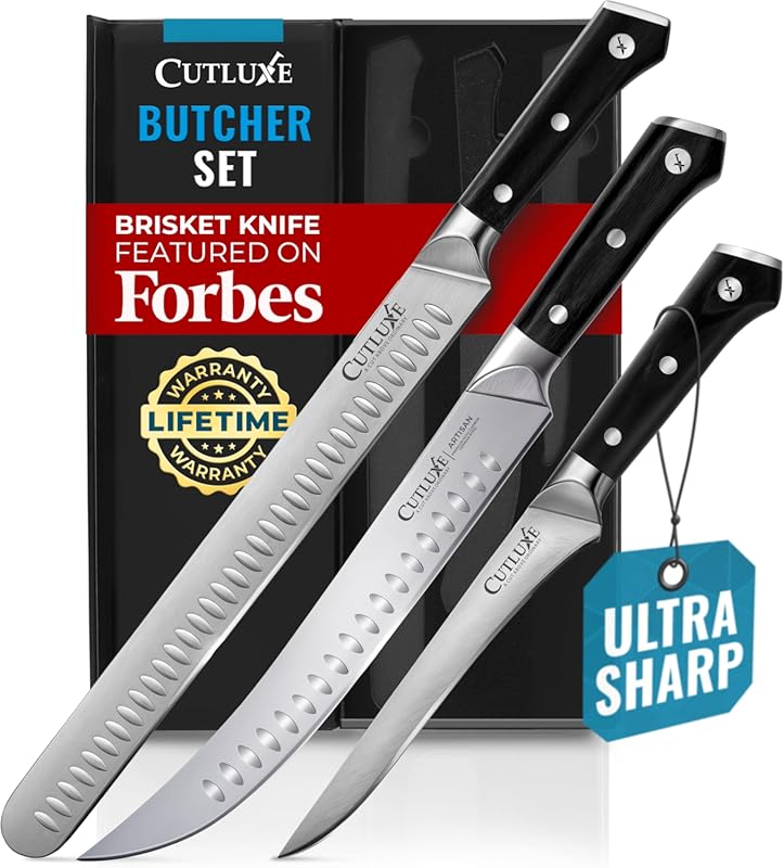 Cutluxe Butcher Knife Set: Ultra Sharp German Steel for Brisket, Bonin