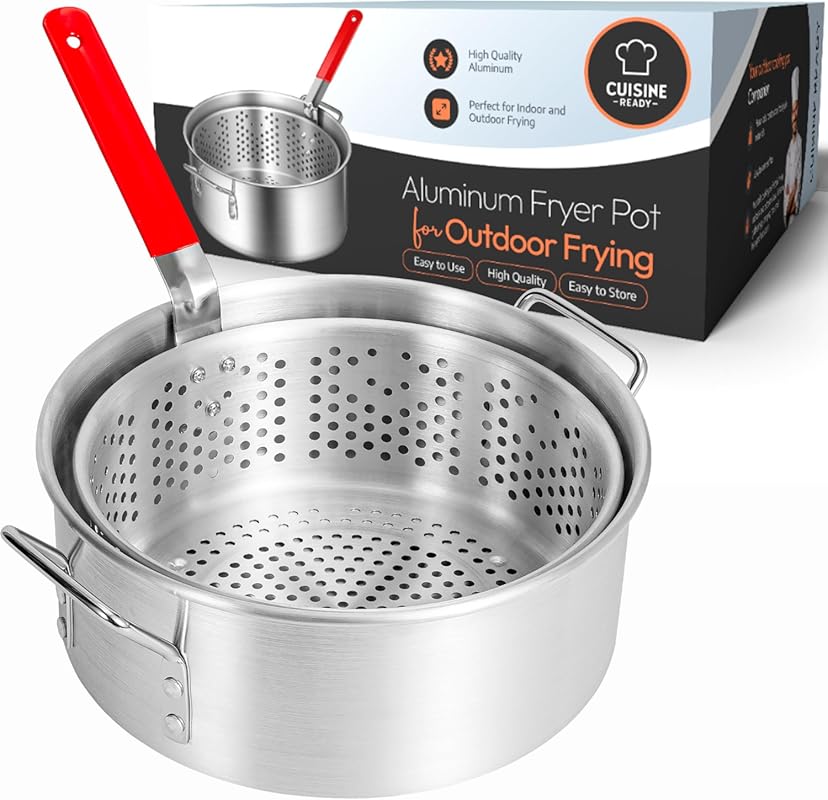 10QT Aluminum Deep Fryer Pot with Fry Basket & Handle for Outdoor Cook