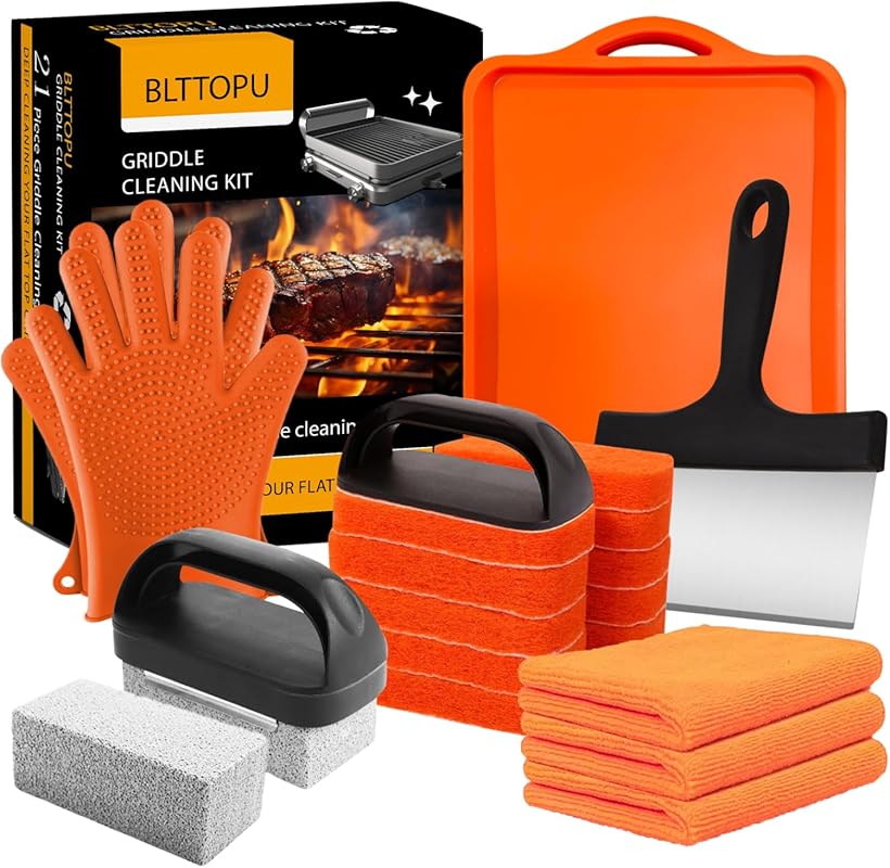 Extensive 21-Piece Griddle Cleaning Kit with Scraper, Grill Stone, Pad