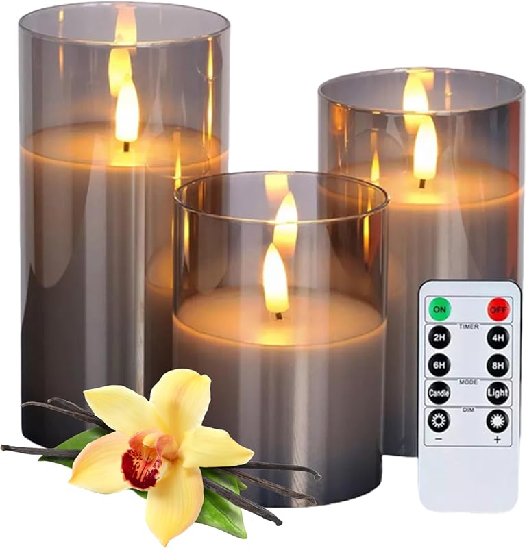 Vanilla Scented Flameless LED Candles with Remote, Flickering Real Wax