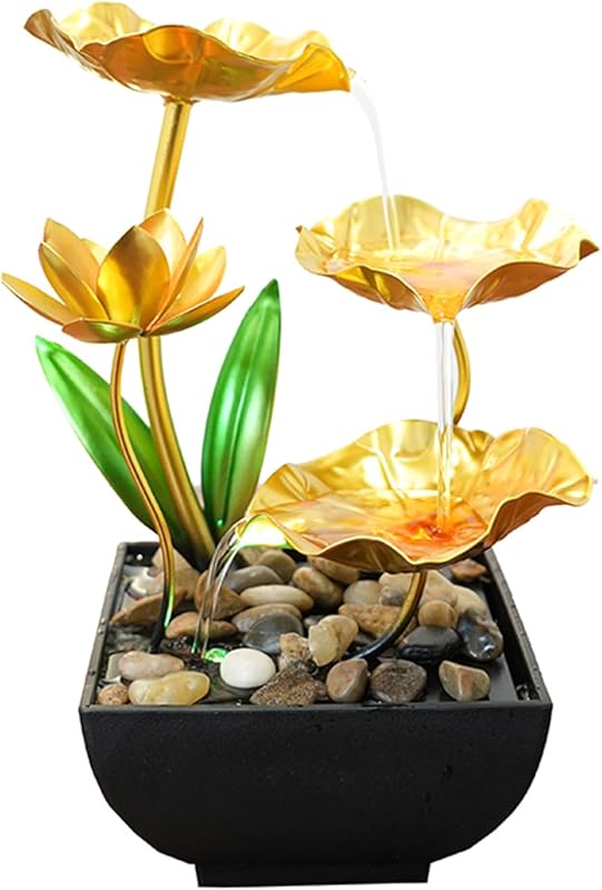 Gold Indoor Lotus Tabletop Water Fountain, Desktop Waterfall for Home 