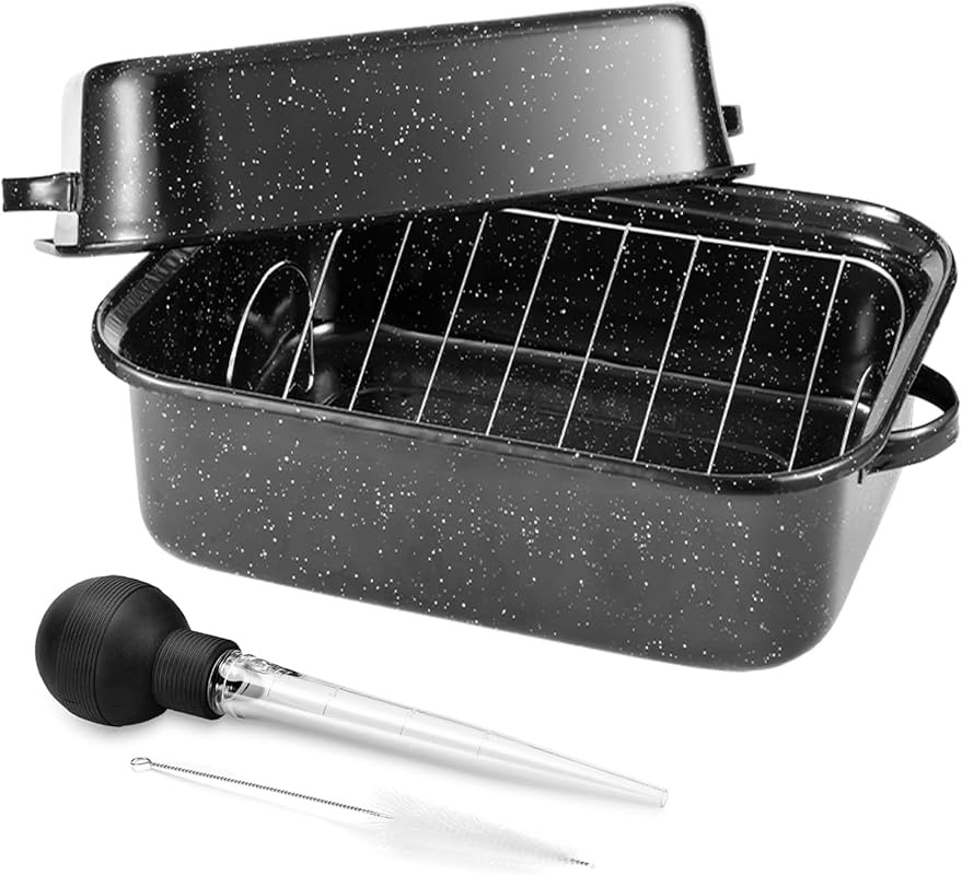 DIMESHY Extra Large 21 Inch Roasting Pan with V-Rack, 25lb Turkey Roas