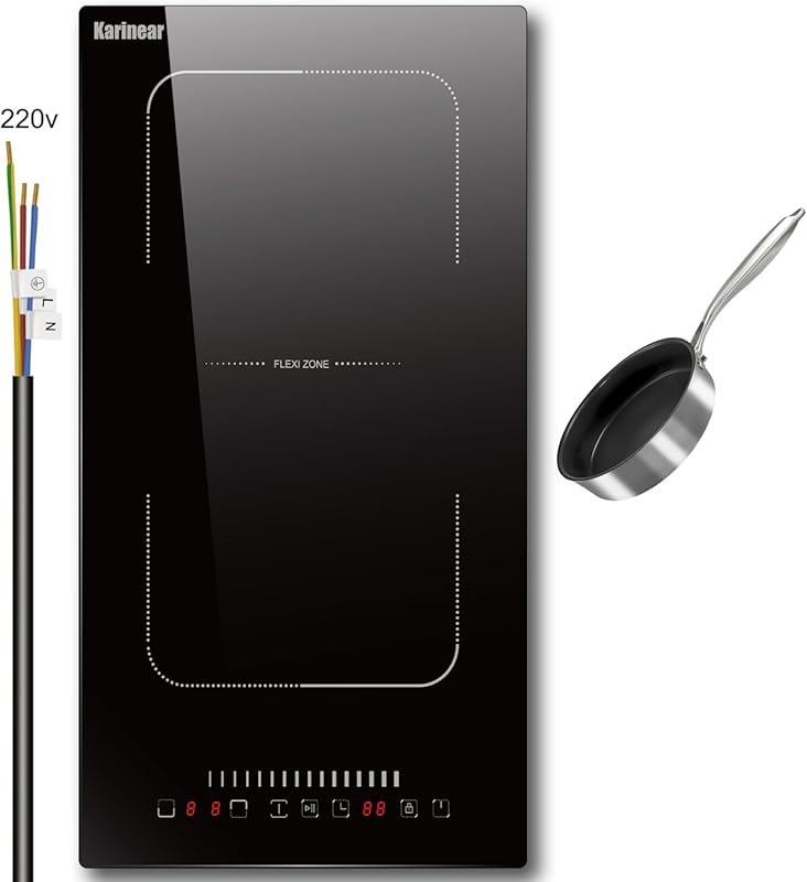 Karinear 12 Inch Built-in Induction Cooktop 3500W, 2 Burners, Flex Zon