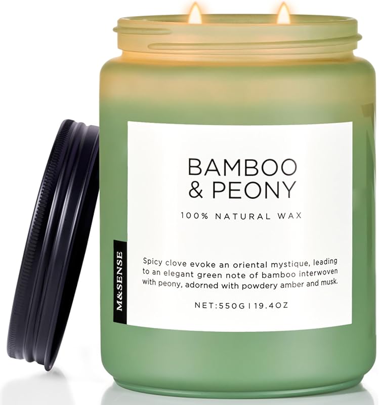 M&SENSE Bamboo Peony Spring Scented Soy Candle, 19.4 Oz, 110 Hour Burn