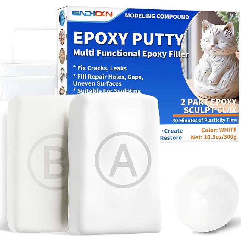 Endhokn White Epoxy Putty Stick, 10.5oz (300g), Fixes Leaks & Holes on