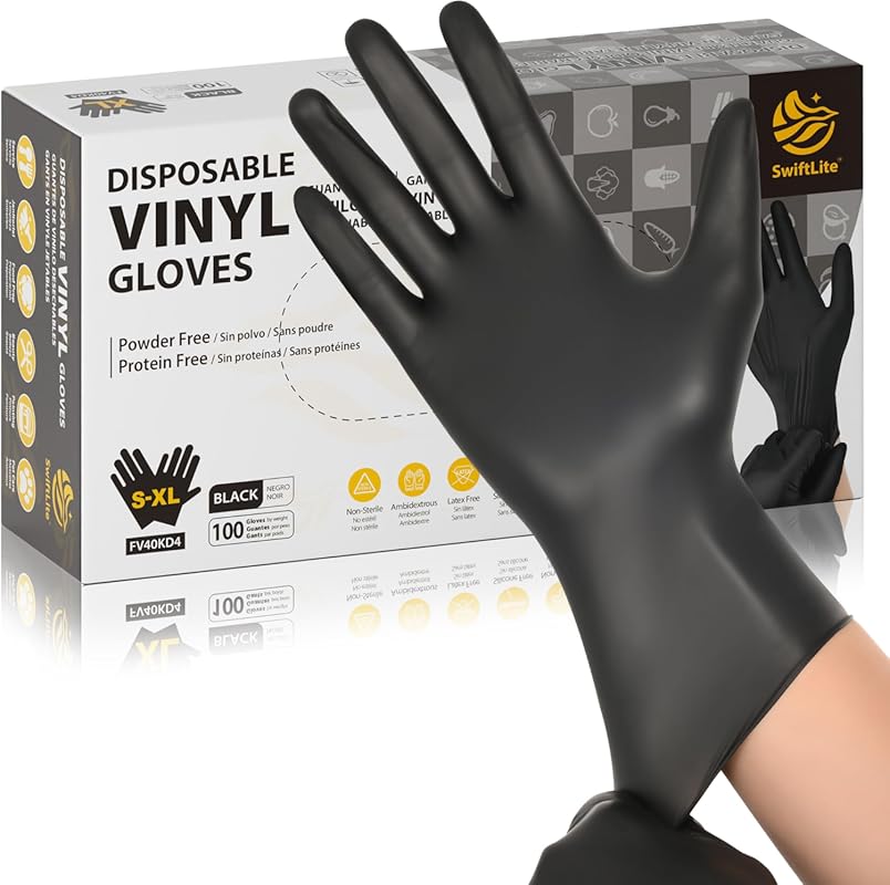 Disposable Black Vinyl Gloves