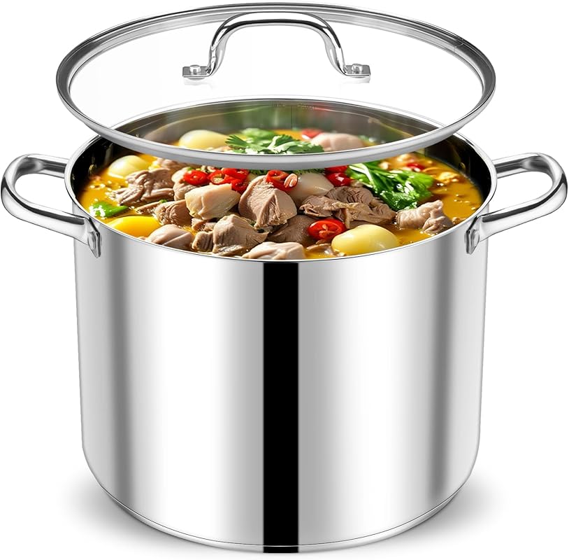 P&P CHEF 20 QT Stainless Steel Stock Pot with Lid, Tri-Ply Bottom for 