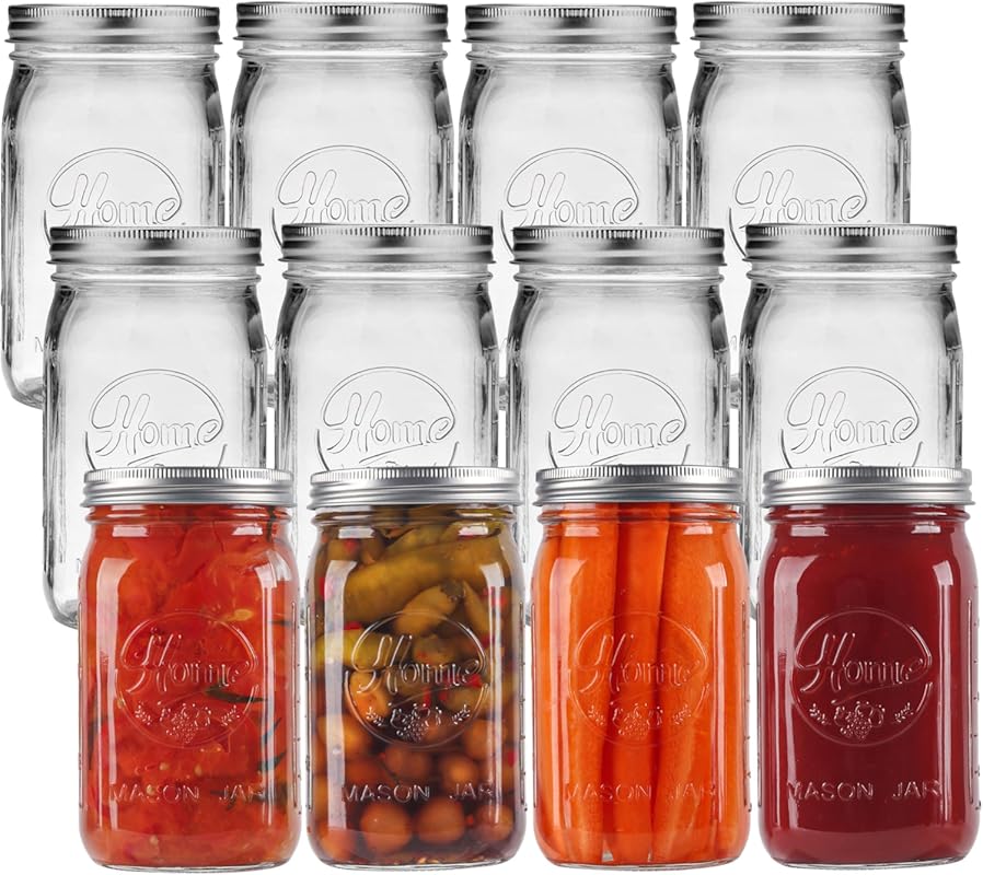 Wide Mouth 32oz Quart Glass Mason Jars, Heavy-Duty 12-Pack with Airtig