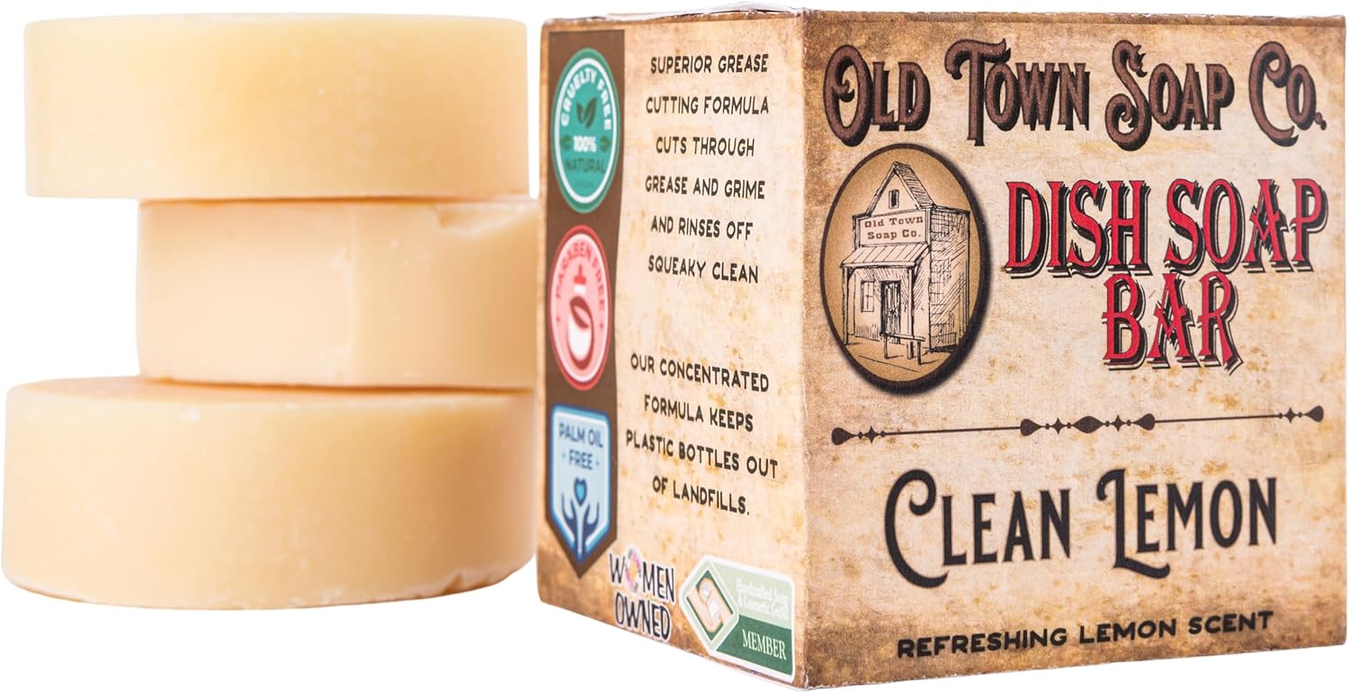 Old Town Soap Co. Lemon Dish Block Soap Bar, Natural Eco-Friendly Dish