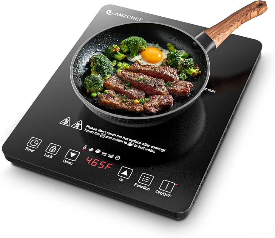 AMZCHEF Portable Induction Cooktop, 1800W Single Electric Burner, 20 T