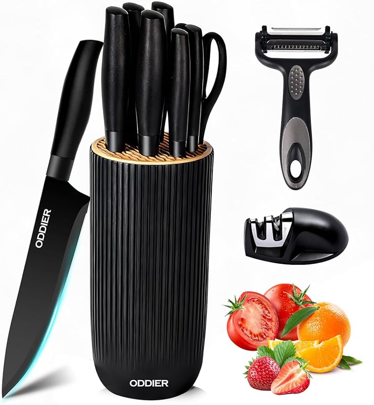 10-Piece Anti-Rust Stainless Steel Kitchen Knife Set with Block, Sharp