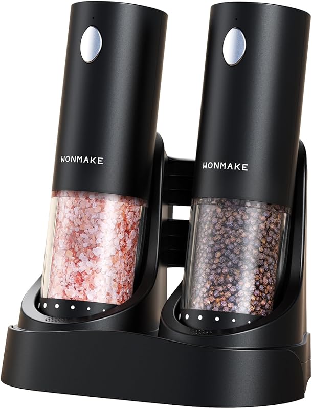 Electric Salt & Pepper Grinder Set, Automatic Refillable Mills with Ch