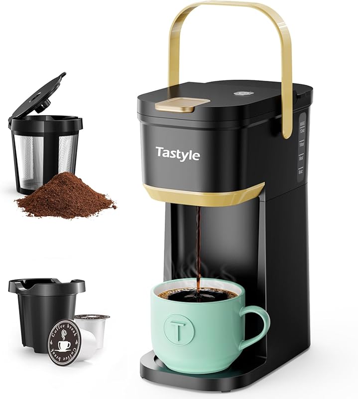 Portable Single Serve Mini Coffee Maker for K-Cups and Grounds, Ideal 