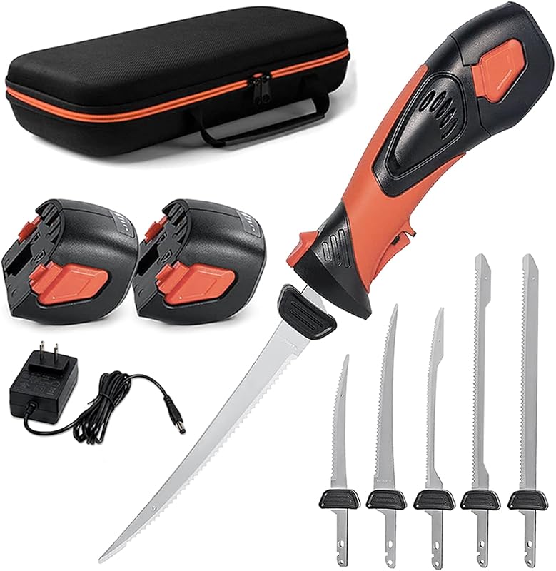 Cordless Electric Fillet Knife with 5 Ti-Nitride Blades, Ergonomic Non