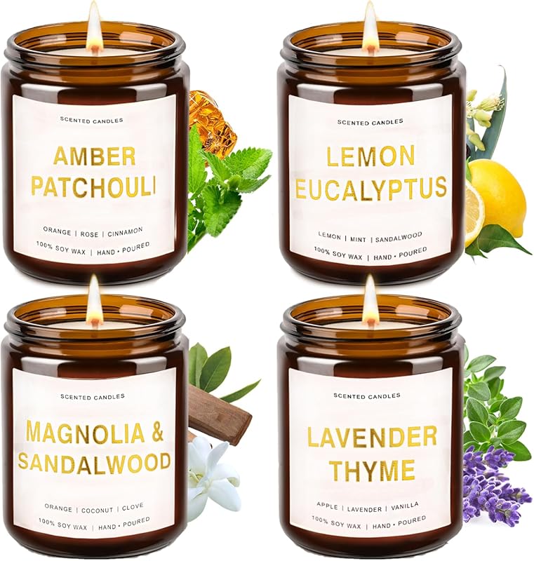 4 Pack Scented Aromatherapy Soy Candles Gift Set for Women, Non-Toxic,