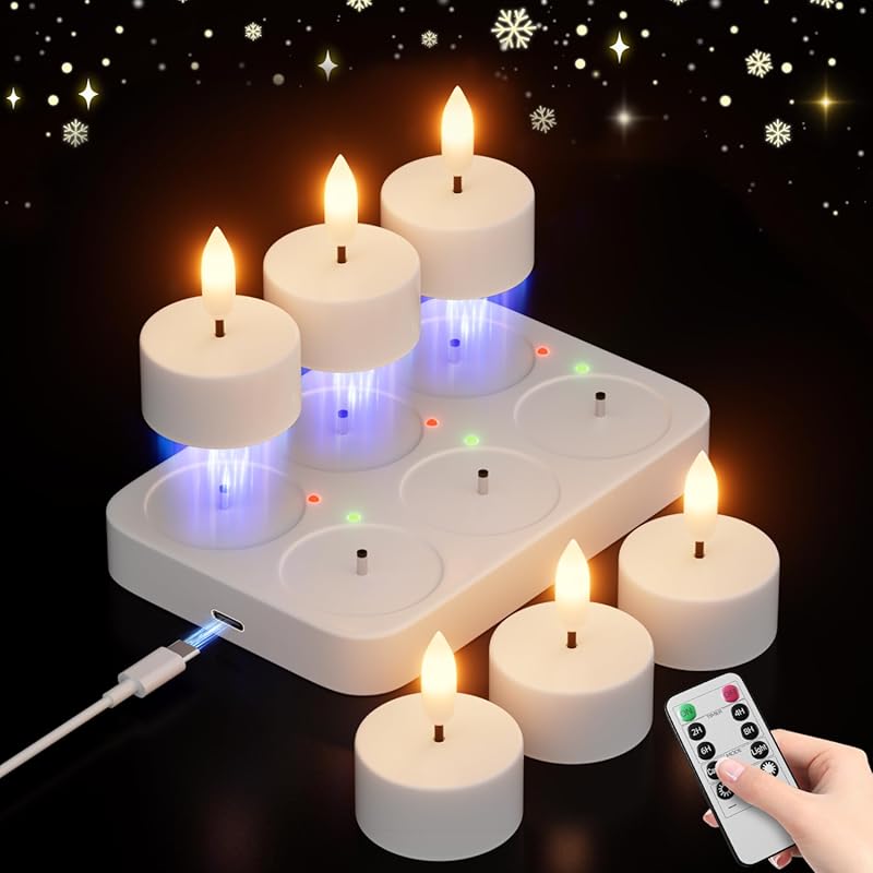 Rechargeable Flameless White LED Tea Lights (6-Pack) with Remote, Time