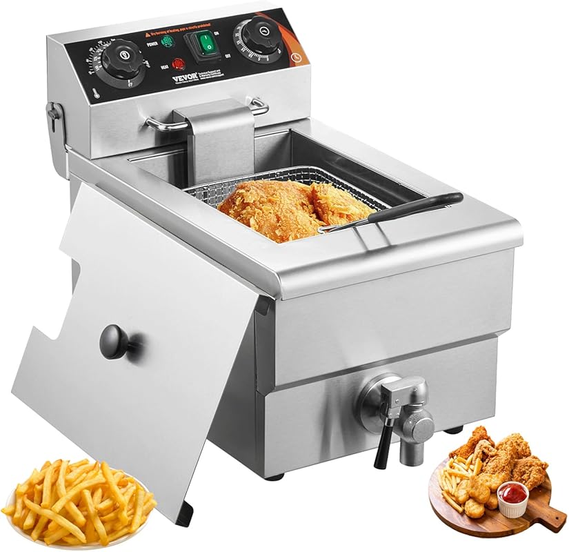 VEVOR 1500W Commercial Electric Countertop Deep Fryer, 11.6Qt Stainles